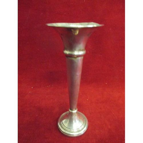 115 - SILVER BUD VASE, BIRMINGHAM 1957, - FILLED BASE, GROSS WEIGHT 79 GRAMS - 15CM