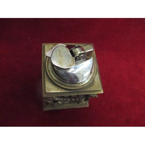 86 - VINTAGE TABLE LIGHTER, THE CAST METAL COLUMN WITH RAISED EAGLES, LION HEADS AND WREATHS