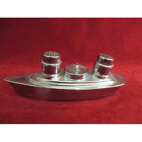 135 - ART DECO CHROME PLATED SHIP CRUET SET