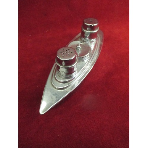 135 - ART DECO CHROME PLATED SHIP CRUET SET