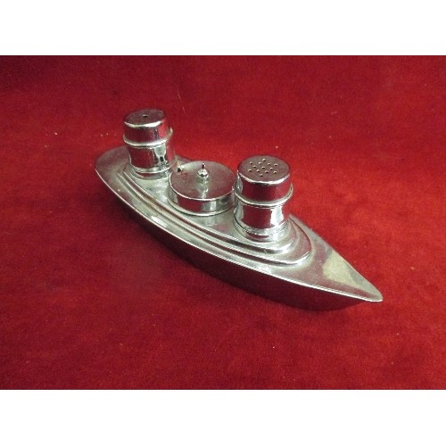 135 - ART DECO CHROME PLATED SHIP CRUET SET