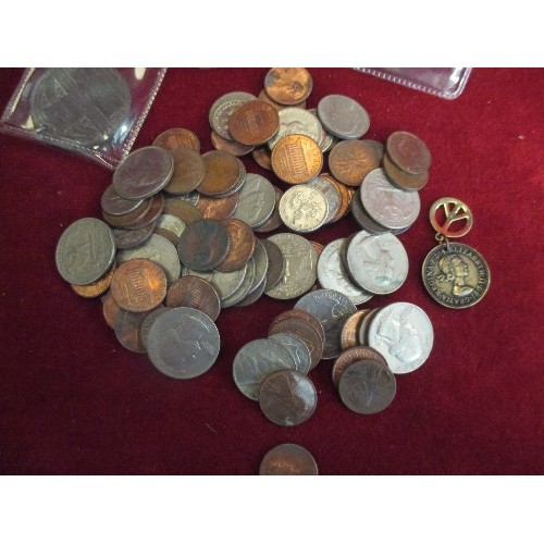 79 - LEATHER PURSE WITH MOSTLY AMERICAN COINS INC 1976 US DOLLAR, 1971 HALF DOLLAR, ALSO A BOROUGH OF HAR... 