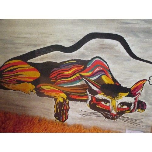 189A - 2 ORIGINAL PAINTINGS, LATE 20TH CENTURY, POLYCHROME CAT IN GOUACHE AND 