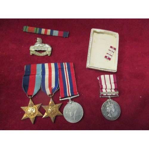 33 - ROYAL NAVY GENERAL SERVICE MEDAL NEAR EAST (SUEZ CANAL) 1951-54 PLUS THREE WWII MEDALS 1939-45, THE ... 