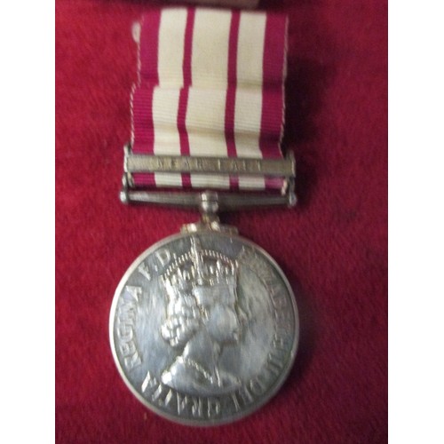 33 - ROYAL NAVY GENERAL SERVICE MEDAL NEAR EAST (SUEZ CANAL) 1951-54 PLUS THREE WWII MEDALS 1939-45, THE ... 