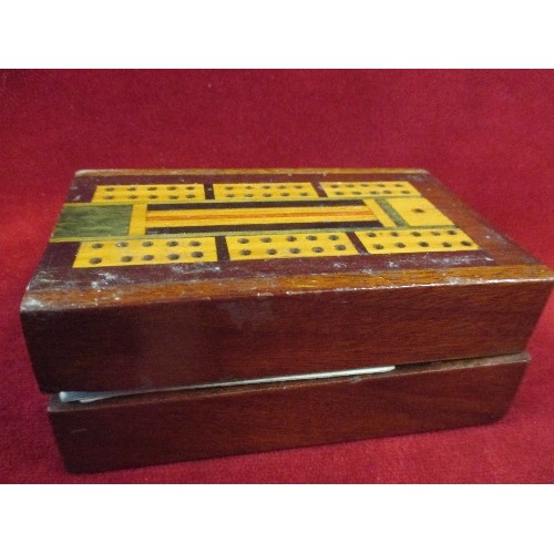 110 - VINTAGE CRIBBAGE BOX WITH CARDS AND A WALNUT TRINKET BOX