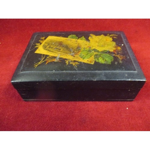 111 - VICTORIAN MAUCHLINE WARE BOX WITH SCENE OF 