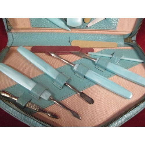 122 - 1950'S MANICURE SET IN DUCK EGG BLUE