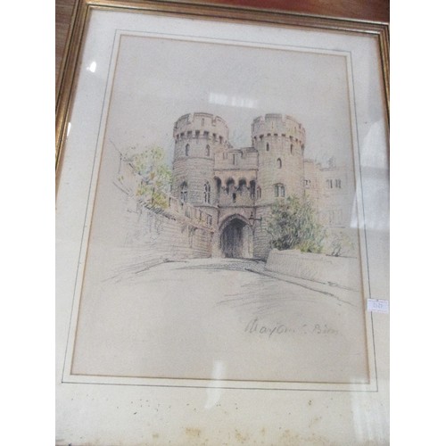 145A - 2 X ENGRAVINGS OF THE NORMAN GATE WINDSOR BY MARGORIE BATES - ONE LARGE, ONE SMALL - GALLERY DETAILS... 