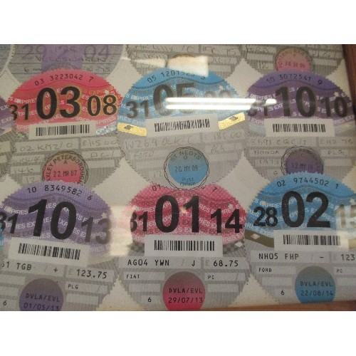 212 - DISPLAY OF CONSECUTIVE YEAR TAX DISCS 1997 TO 2015 IN A FRAME