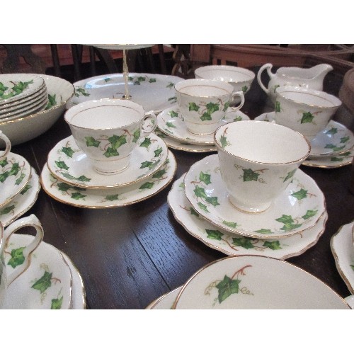 232A - FULL 12 SERVING COLCLOUGH TEA SET - IVY PATTERN , WITH 2 TIER CAKE STAND, TEA PLATES AND BOWLS