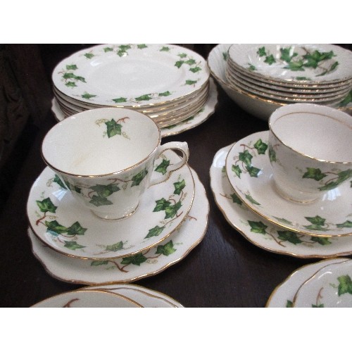 232A - FULL 12 SERVING COLCLOUGH TEA SET - IVY PATTERN , WITH 2 TIER CAKE STAND, TEA PLATES AND BOWLS