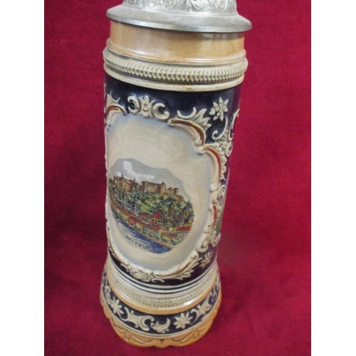 277 - A LARGE MID 20TH CENTURY GERMAN MUSICAL BEER STEIN - THE MOVEMENT BY REUGE AND A SMALLER STEIN