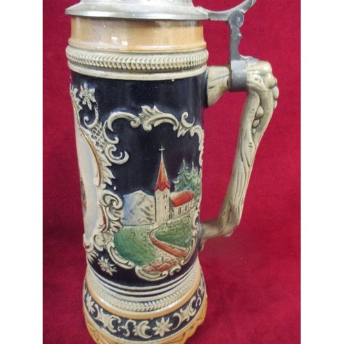 277 - A LARGE MID 20TH CENTURY GERMAN MUSICAL BEER STEIN - THE MOVEMENT BY REUGE AND A SMALLER STEIN