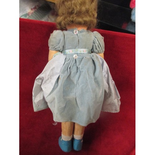 297 - A GOOD NORAH WELLINGS ENGLISH FELT DOLL IN GOOD CONDITION WITH  ORIGINAL VELVET AND SATIN DRESS - 47... 