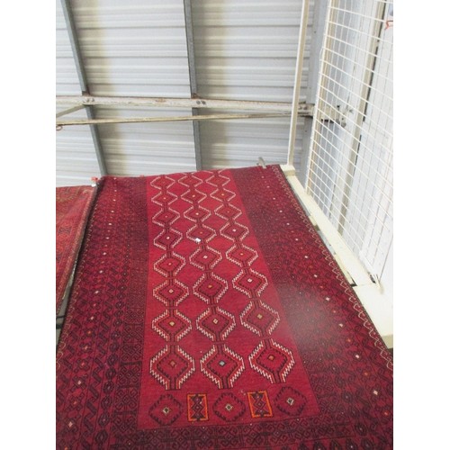 300 - GOOD QUALITY HAND KNOTTED PERSIAN CARPET - MAROON COLOUR WITH GEOMETRIC CENTRAL PANEL - 206CM X 110C... 