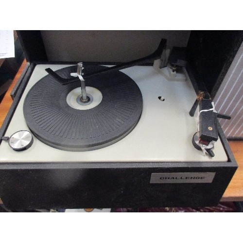 345A - A VINTAGE CHALLENGE RG64 RECORD PLAYER AND RADIO -UNUSUAL DROP DOWN TURNTABLE