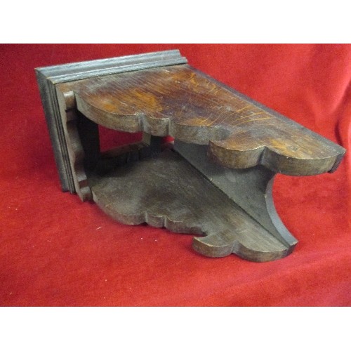 351 - ANTIQUE 19TH CENTURY OAK LANTERN CLOCK BRACKET - 18CM X 18CM X 25CM