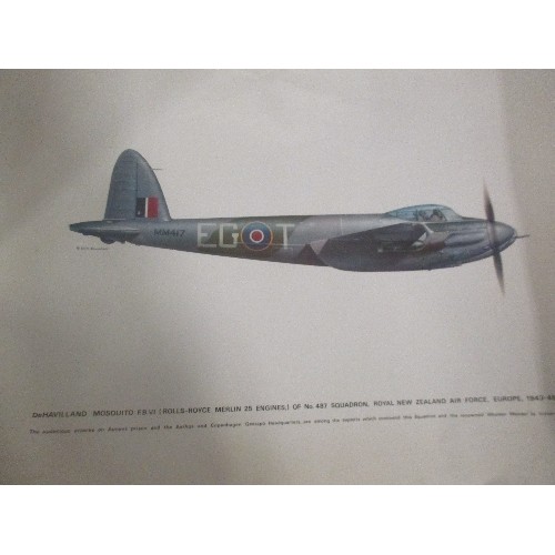 366 - 3 X AIRCRAFT PRINTS - DE HAVILLAND MOSQUITO - 483 SQUADRON 1943, PATROUILLE DE FRANCE JET AND SPITFI... 