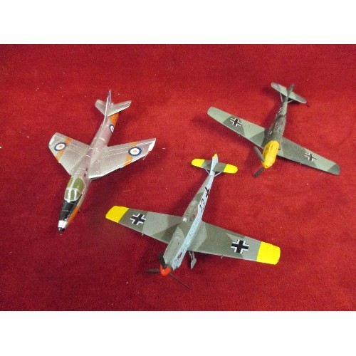 368 - BOX OF MODEL AEROPLANES ON STANDS INCLUDING 1944 MESSERSCHMITT ME 163B, SUPERMARINE SPITFIRE ETC