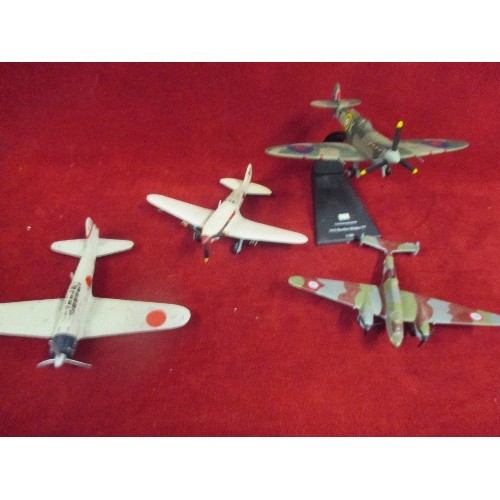 368 - BOX OF MODEL AEROPLANES ON STANDS INCLUDING 1944 MESSERSCHMITT ME 163B, SUPERMARINE SPITFIRE ETC