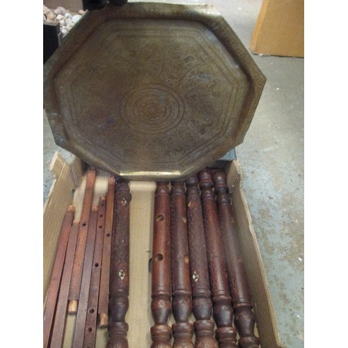 394 - VINTAGE BENARES TYPE INDIAN BRASS TABLE ON STAND - NEEDS RE-ASSEMBLING