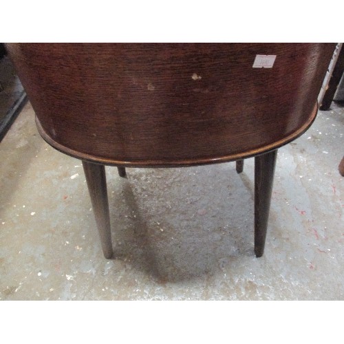 397 - 1950'S AMORCO OVAL SHAPED SEWING BOX TABLE WITH CONTENTS - ON TAPERED LEGS