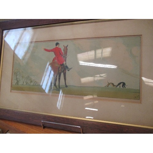 399 - GOOD PAIR OF EARLY 20TH CENTURY HARE COURSING PRINTS IN PERIOD OAK FRAMES , SIGNED IN PENCIL BY THE ... 