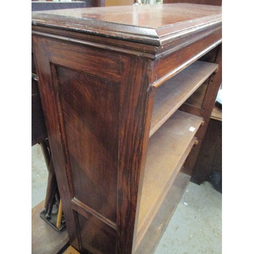 407 - EDWARDIAN OAK BOOKCASE WITH PANELLED SIDES AND 3 ADJUSTABLE SHELVES - 90CM X 30CM X 113CM