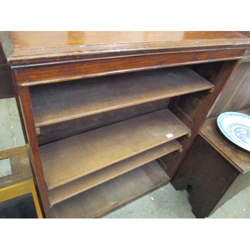 407 - EDWARDIAN OAK BOOKCASE WITH PANELLED SIDES AND 3 ADJUSTABLE SHELVES - 90CM X 30CM X 113CM