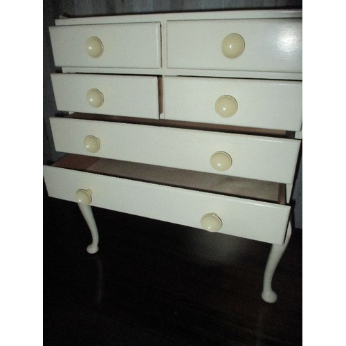 511 - 4 OVER 2 DRAWERS WHITE PAINTED CHEST ON CABRIOLE LEGS