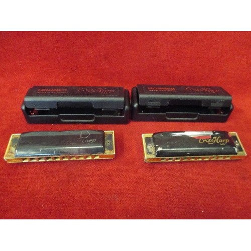 27 - 2 X HOHNER CROSS HARP HARMONICAS IN CASES