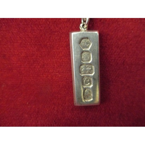 49 - 1 OUNCE STERLING SILVER BAR PENDANT (29 GRAMS)- SHEFFIELD 1977 JUBILEE YEAR - MAKER RC, ON A WHITE M... 