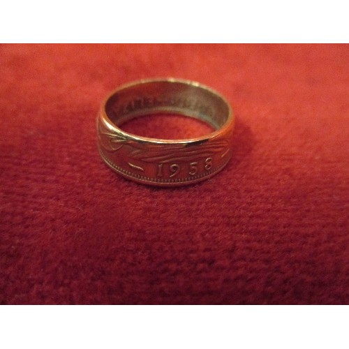 50A - UNUSUAL COPPER RING MADE FROM A 1958 HALF PENNY COIN