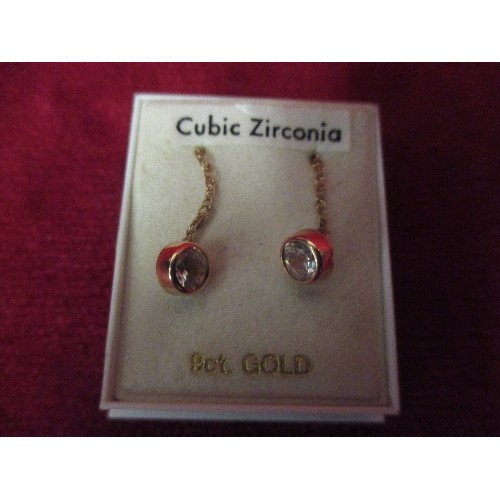 50C - GOLD CHAIN EARRINGS WITH CUBIC ZIRCONIA - (UNTESTED)