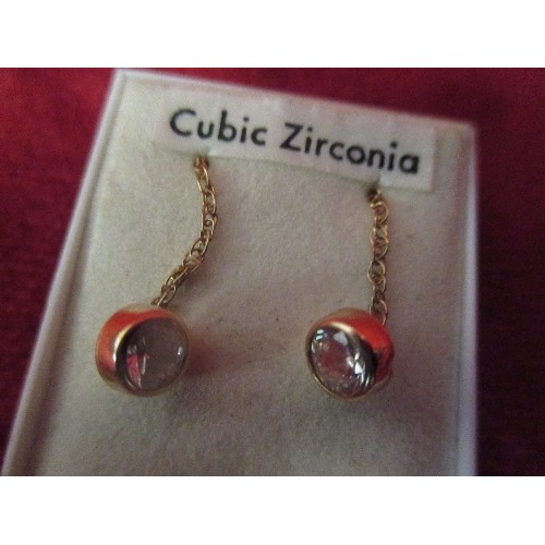 50C - GOLD CHAIN EARRINGS WITH CUBIC ZIRCONIA - (UNTESTED)