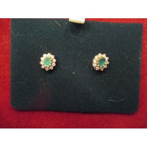 73A - EMERALD & DIAMOND 18CT GOLD EARRINGS 2.54 GR