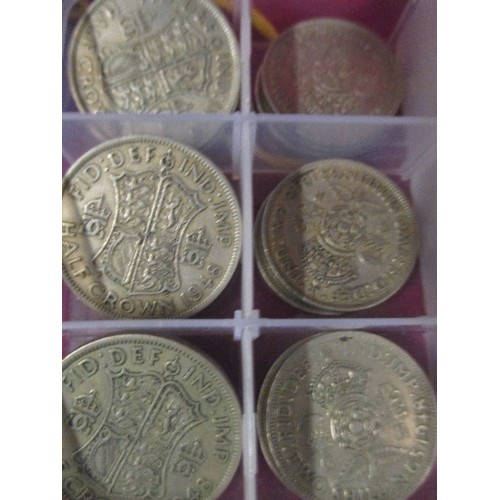 78B - BOX OF VARIOUS GEORGE VI COINS : 6 X HALF CROWNS, 9 X TWO SHILLINGS, 6 X SHILLINGS, 9 X SIXPENCE AND... 