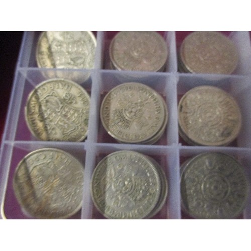 78C - BOX OF GEORGE VI VARIOUS COINS COMPRISING - 3 X HALF CROWNS, 15 X TWO SHILLINGS, TOGETHER WITH ELIZA... 