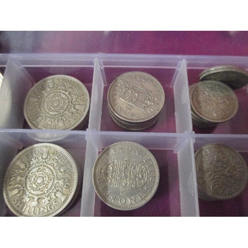 78D - BOX OF VARIOUS ELIZABETH II COINS COMPRISING : 9 X HALF CROWNS, 9 X TWO SHILLINGS, 20 X SHILLINGS, 3... 