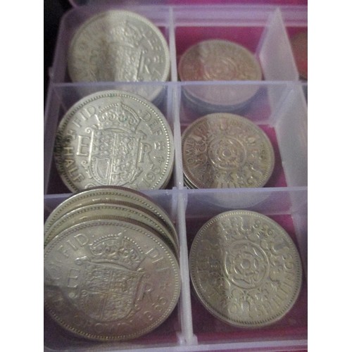 78D - BOX OF VARIOUS ELIZABETH II COINS COMPRISING : 9 X HALF CROWNS, 9 X TWO SHILLINGS, 20 X SHILLINGS, 3... 