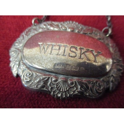 112 - STERLING SILVER WHISKY DECANTER LABEL - BIRMINGHAM 1953