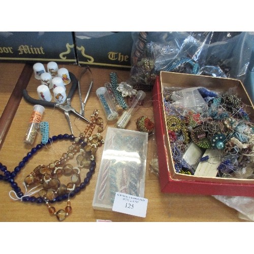 125 - A GOOD SELECTION FOR  CRAFT, SEWING & JEWELLERY MAKING - THOUSANDS OF BEADS, SOME MADE UP INTO NECKL... 