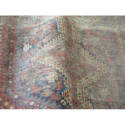 301 - LARGE ANTIQUE HAND KNOTTED CARPET - PROBABLY AFGHAN - SOME WEAR TO PILE BUT LOVELY SHADES OF TERRACO... 