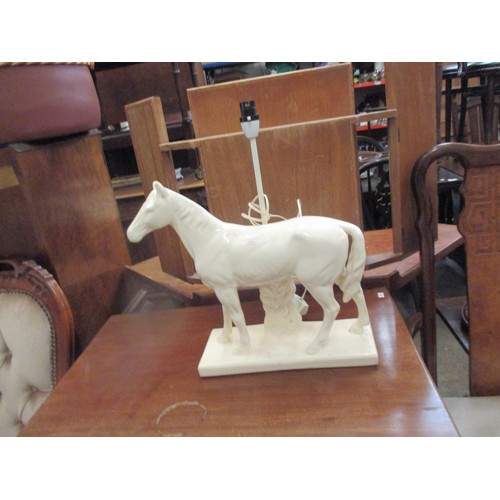 207A - LARGE CERAMIC HORSE TABLE LAMP - OFF WHITE IN COLOUR,  WELL MODELLED PIECE - 42CM X 35CM