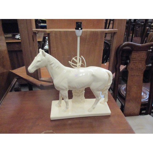 207A - LARGE CERAMIC HORSE TABLE LAMP - OFF WHITE IN COLOUR,  WELL MODELLED PIECE - 42CM X 35CM