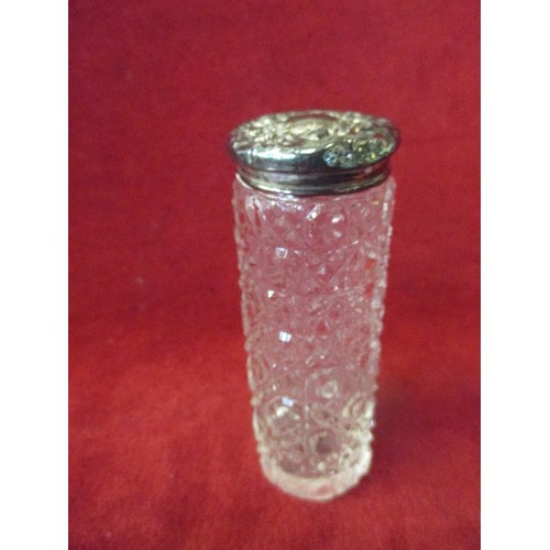 37 - EDWARDIAN HOBNAIL CUT GLASS DRESSING TABLE JAR WITH SILVER TOP - BIRMINGHAM 1902 - SANDERS & AQUILAR... 