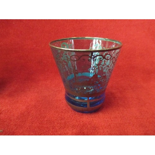 308 - VINTAGE GLASSES, KINGFISHER BLUE GLASS WITH SILVER OVERLAY - VENETIAN SCENES