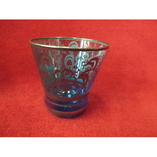 308 - VINTAGE GLASSES, KINGFISHER BLUE GLASS WITH SILVER OVERLAY - VENETIAN SCENES