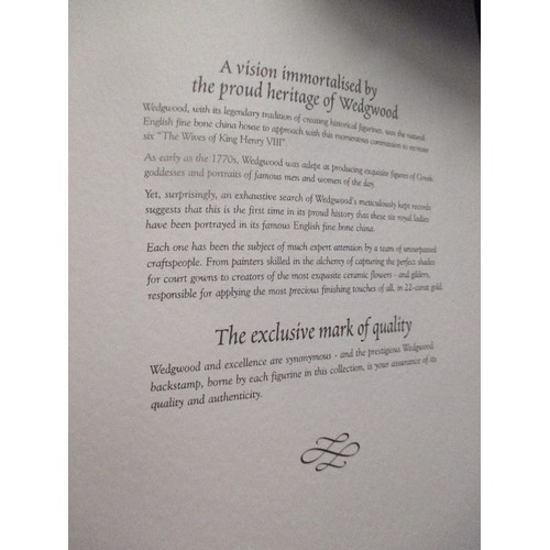 82 - A BEAUTIFUL COLLECTION OF WEDGWOOD BONE CHINA FIGURINES, THE SIX WIVES OF HENRY VIII. LIMITED EDITIO... 